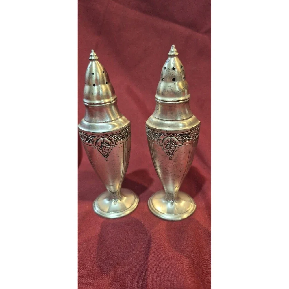 Astor by Poole Bacchante Salt Pepper Shakers Silver Coated Pewter Beautiful Cond